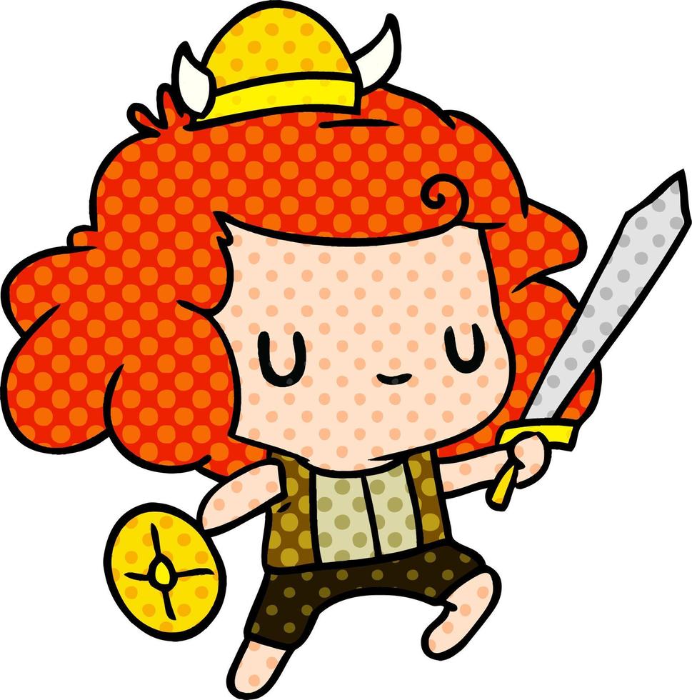 desenho animado kawaii criança viking fofa vetor