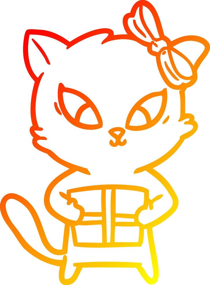 gato de desenho animado de desenho de linha de gradiente quente vetor