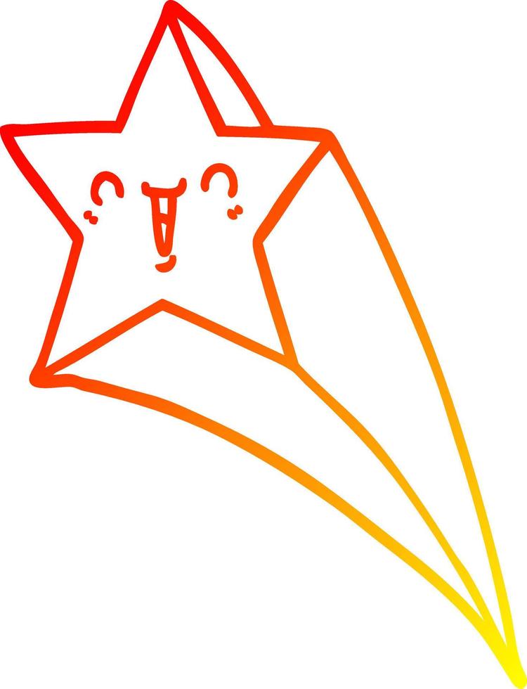 estrela cadente dos desenhos animados de desenho de linha de gradiente quente vetor