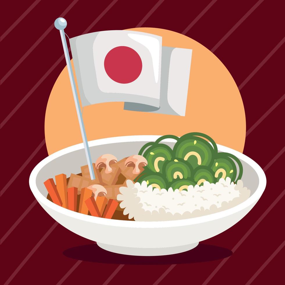 udon comida japonesa com bandeira vetor