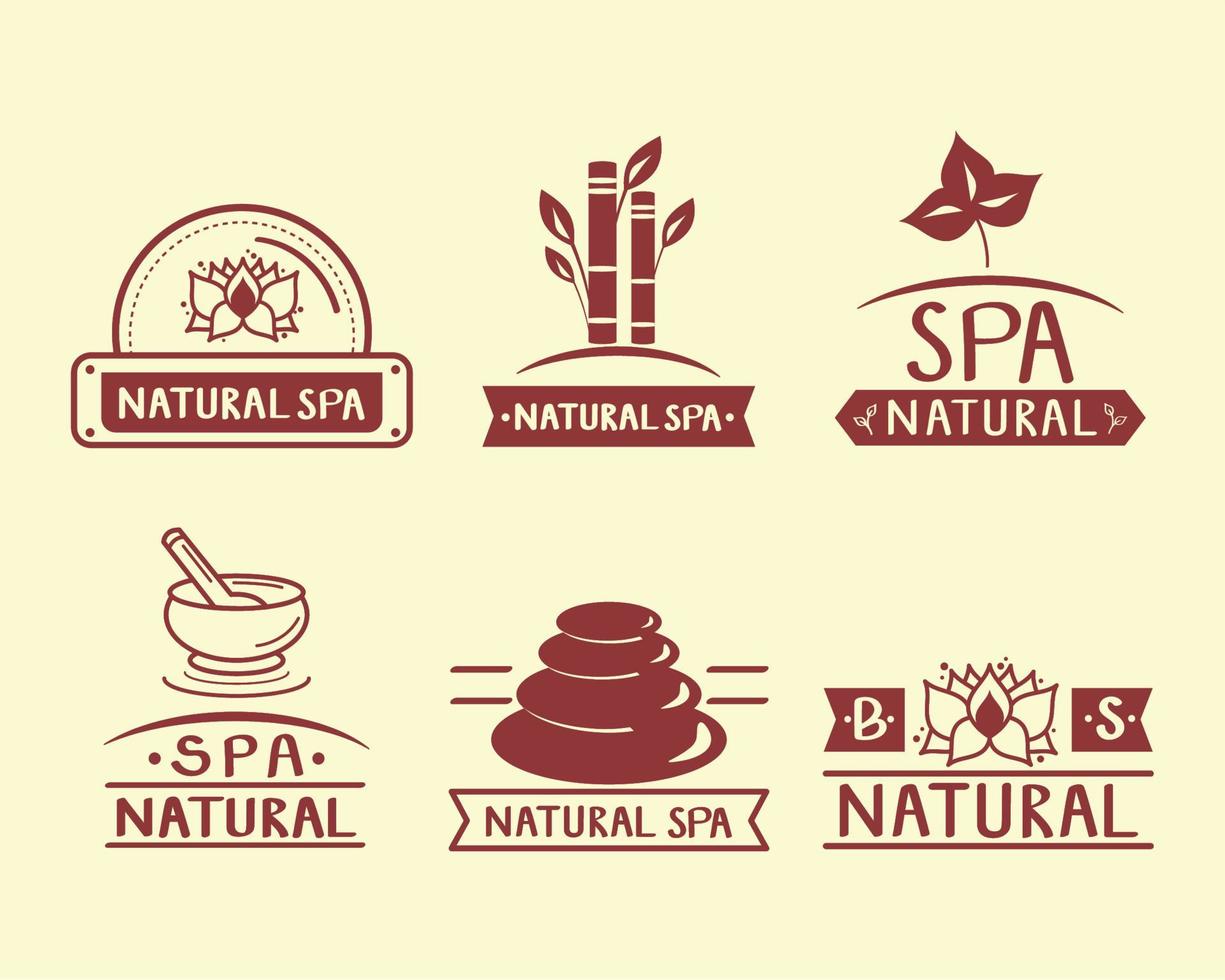 seis ícones de emblemas de spa vetor