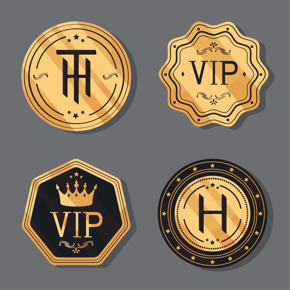 quatro emblemas dourados elegantes vetor
