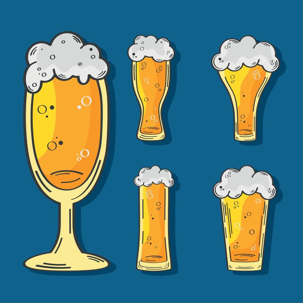 cinco ícones de bebidas de cervejas vetor