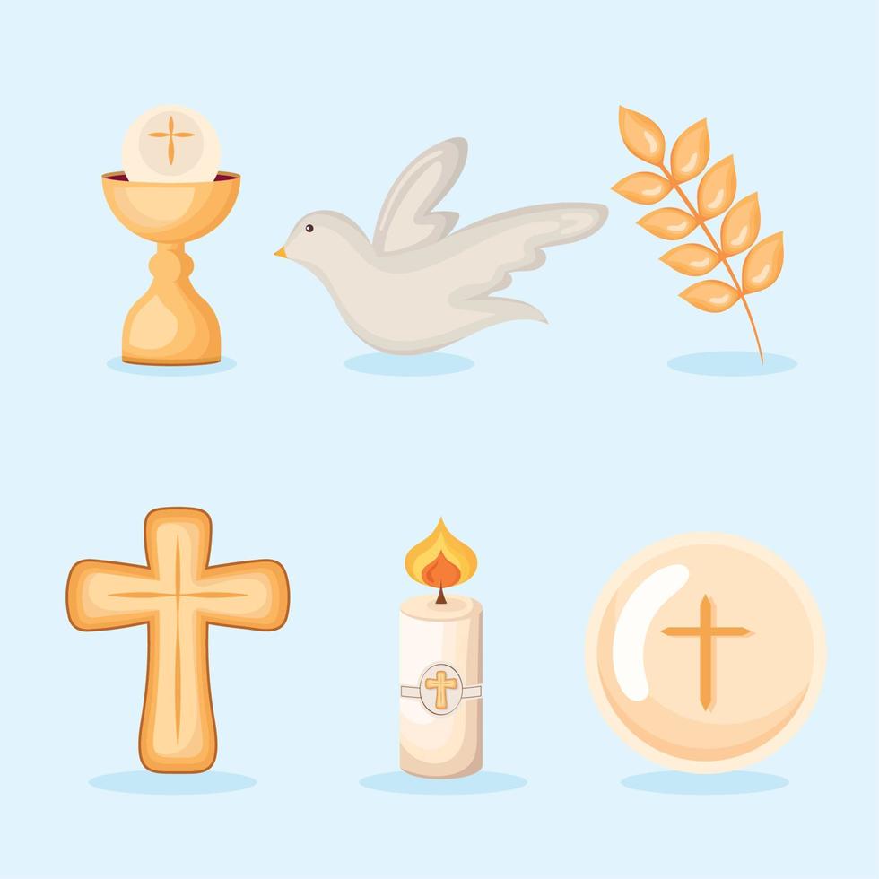 seis ícones da primeira comunhão vetor