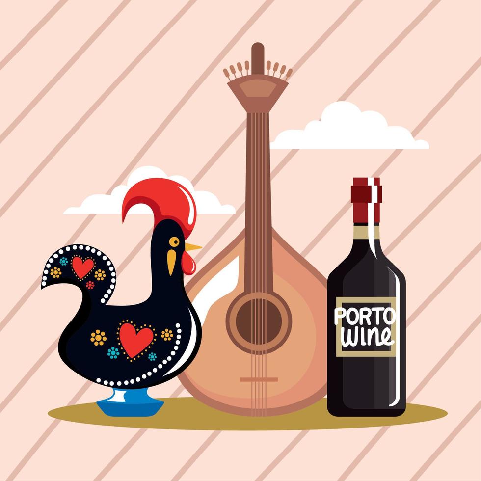 fado com galo portugal vetor