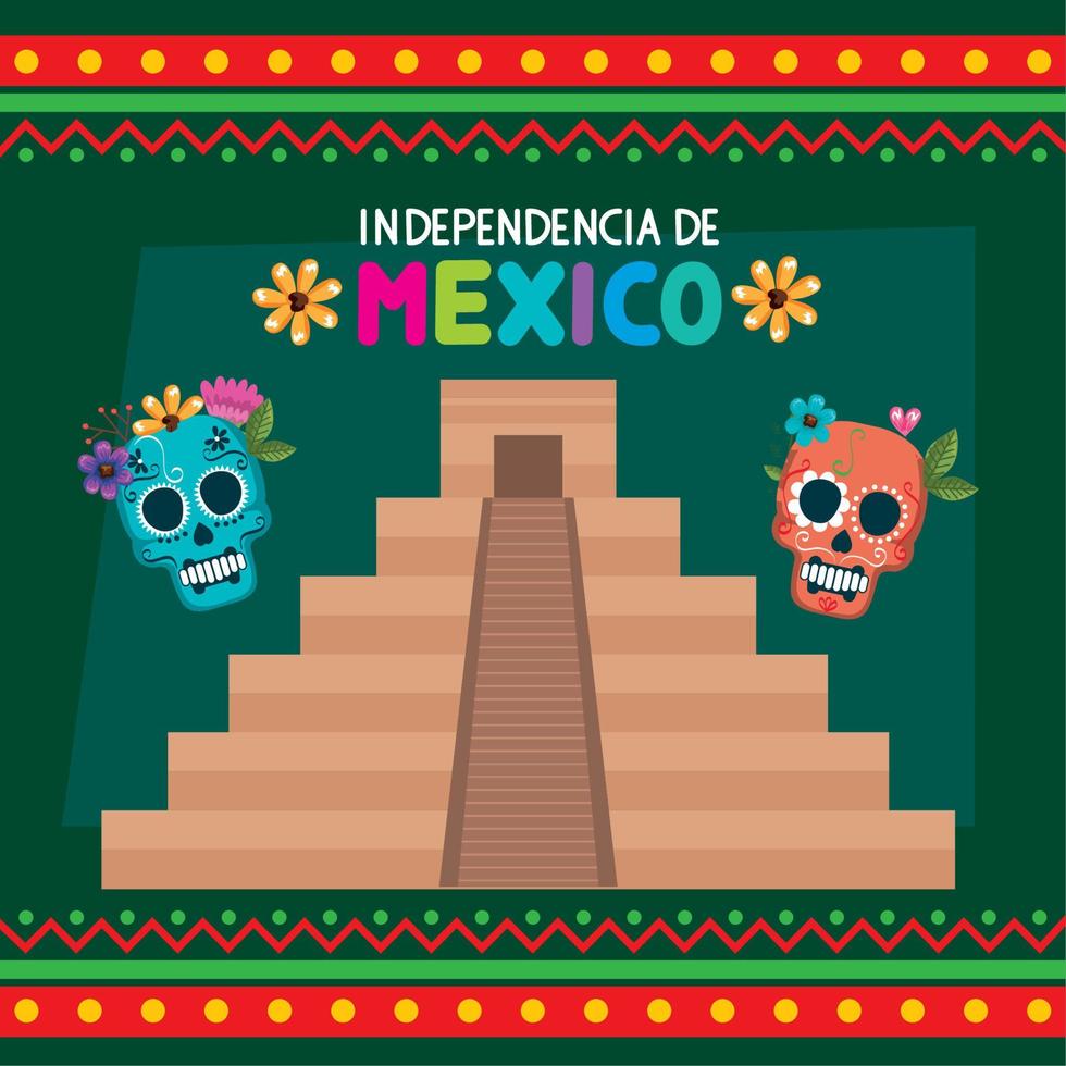 letras de independência do méxico com pirâmide vetor