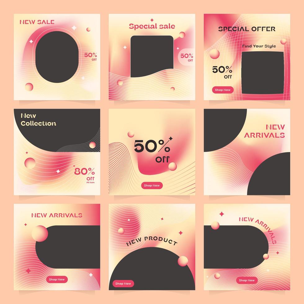 coleção de postagens de venda do instagram colorido gradiente vetor