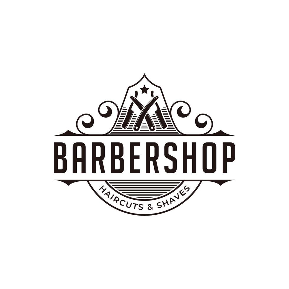 modelo de logotipo de distintivo de barbearia de luxo vintage vetor