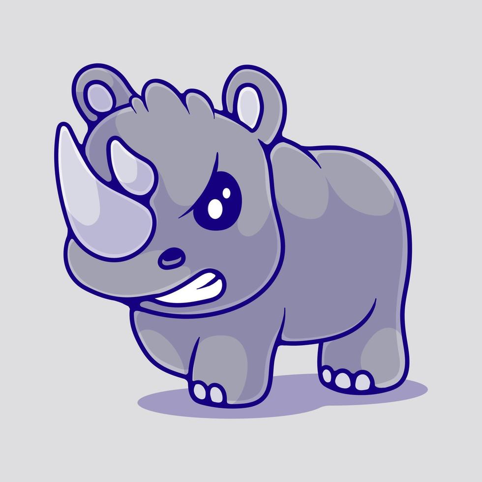 ilustração de rinoceronte com raiva fofa adequada para design de adesivo e camiseta de mascote vetor
