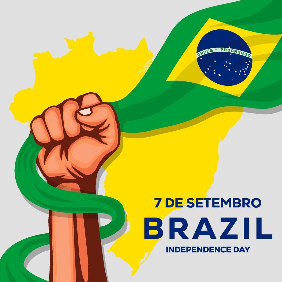 ilustração do dia da independência do brasil com a mão segurando a bandeira do brasil vetor