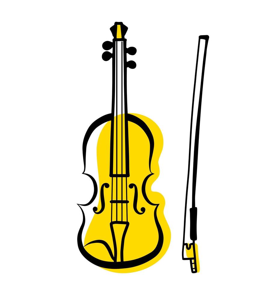 instrumento musical de contorno de violino, silhueta isolada de vetor, ícone de doodle desenhado à mão simples. vetor