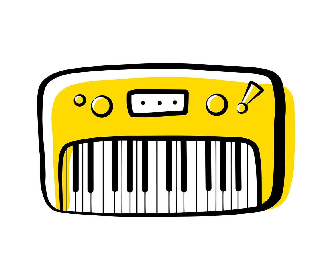 instrumento musical de contorno de teclado de piano, silhueta isolada de vetor, ícone de doodle de sintetizador desenhado à mão simples. vetor