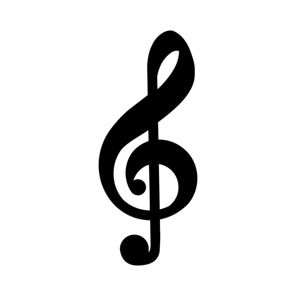 chave musical de contorno preto, silhueta isolada de vetor, ícone de doodle desenhado à mão simples. vetor