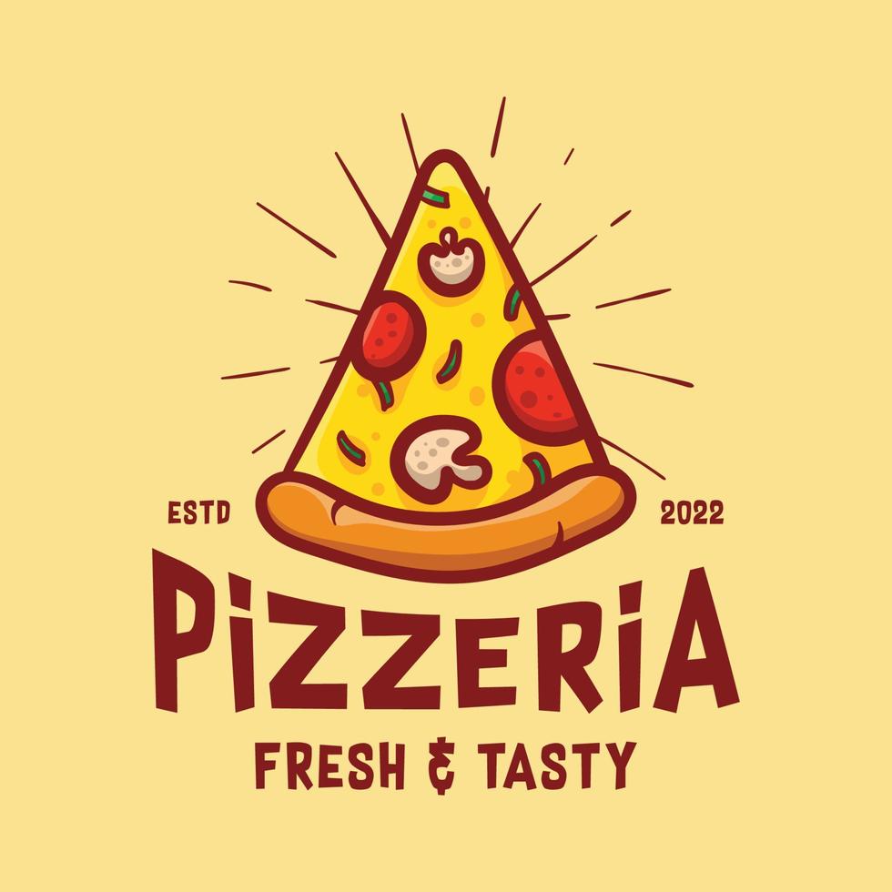 fatia de logotipo de pizza com fundo claro, design bonito e premium. adequado para logotipos de restaurantes, estampas, designs de camisetas, papéis de parede, cafés, etc. vetor