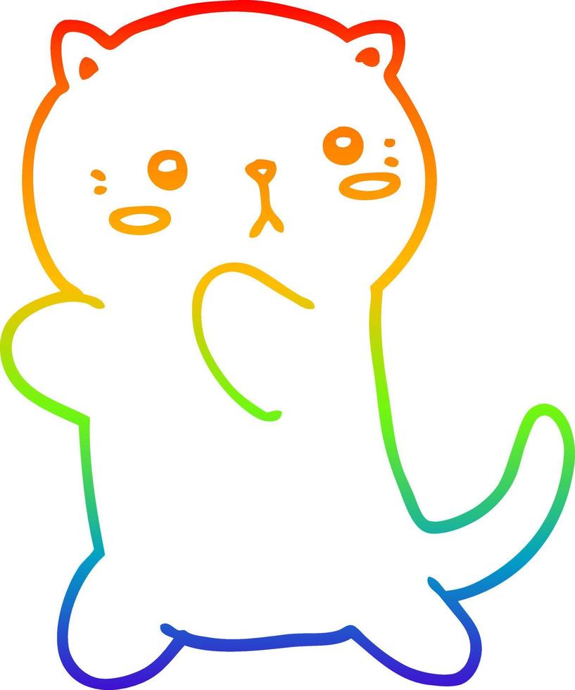 linha de gradiente de arco-íris desenhando gato de desenho animado fofo vetor