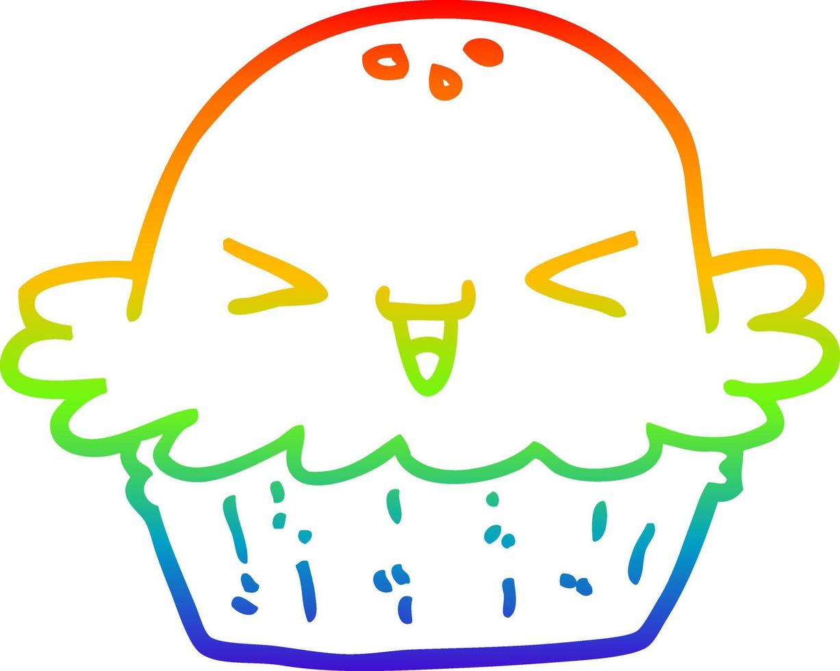 linha de gradiente de arco-íris desenhando torta fofa de desenho animado vetor