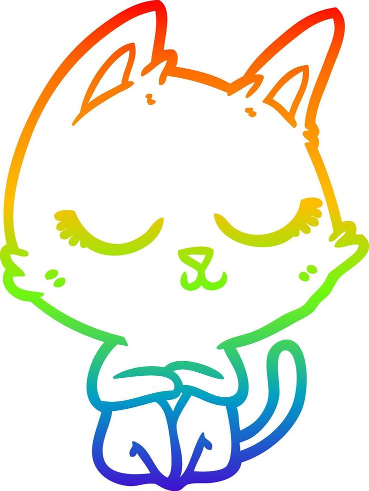 desenho de linha de gradiente de arco-íris, gato de desenho animado calmo vetor