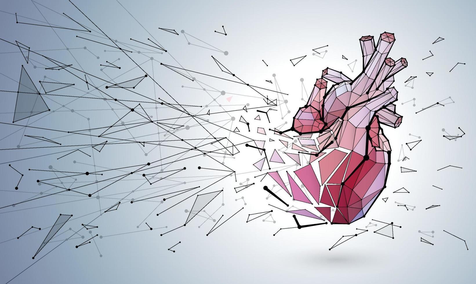 Ilustração 3D dos tubos vasculares do coração humano. vetor