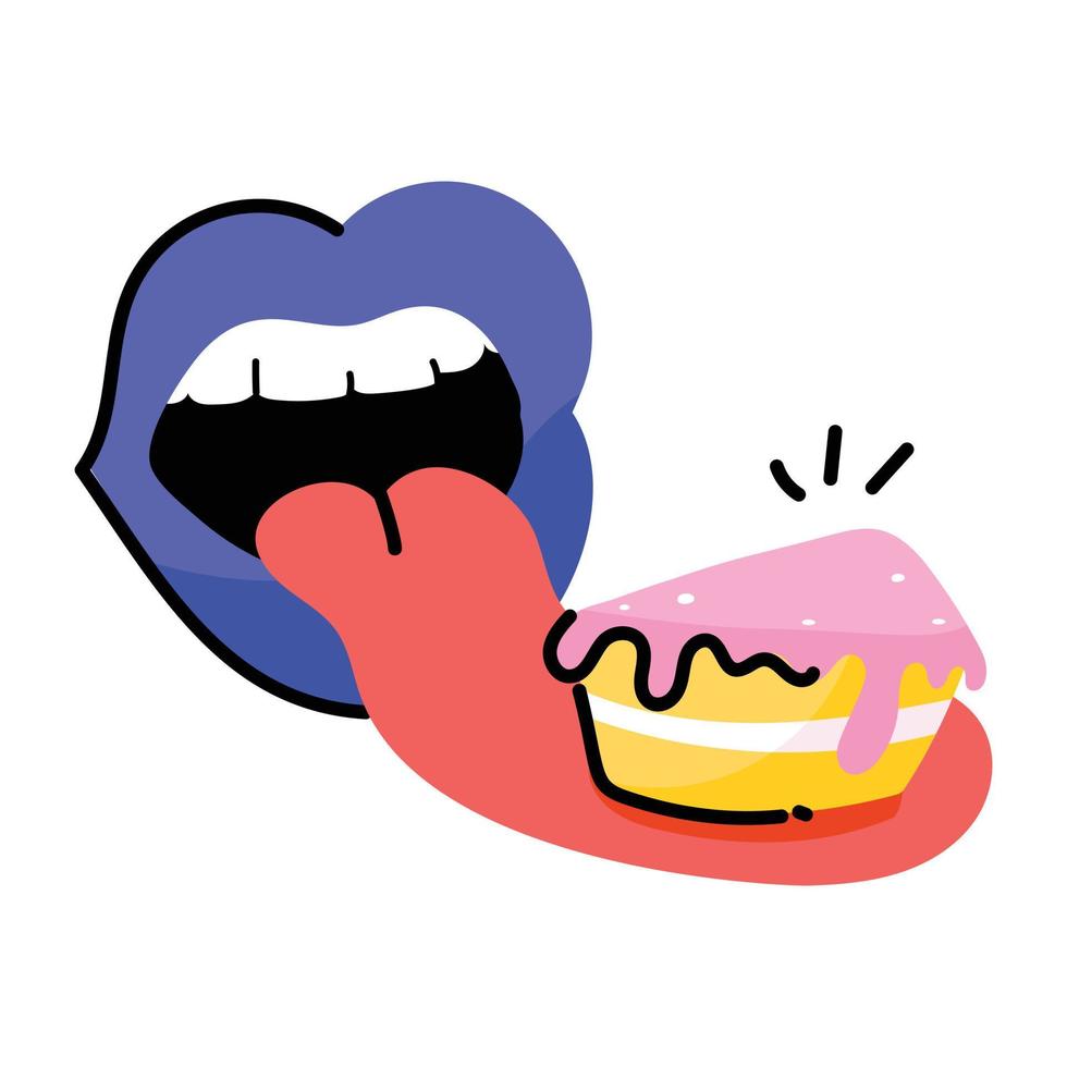 um adesivo de doodle de comer bolo vetor