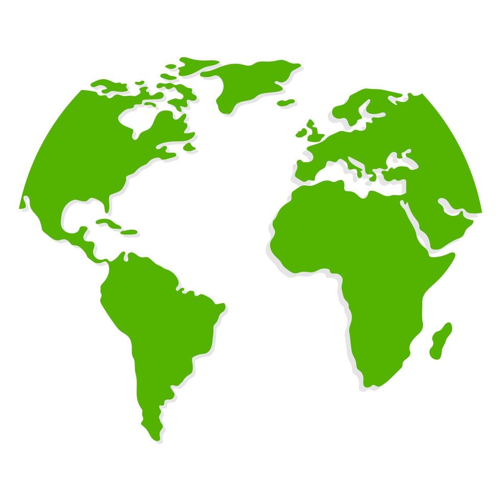 mapa do mundo verde ou cartografia global isolada no fundo branco. Ilustração vetorial para seu design. vetor