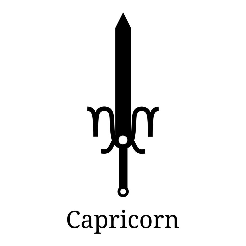 ícone de espada de capricórnio. silhueta de arma zodiacal. uma das 12 armas do zodíaco. vector astrológico, signo do horóscopo. símbolo do zodíaco. ilustração vetorial isolada no fundo branco.