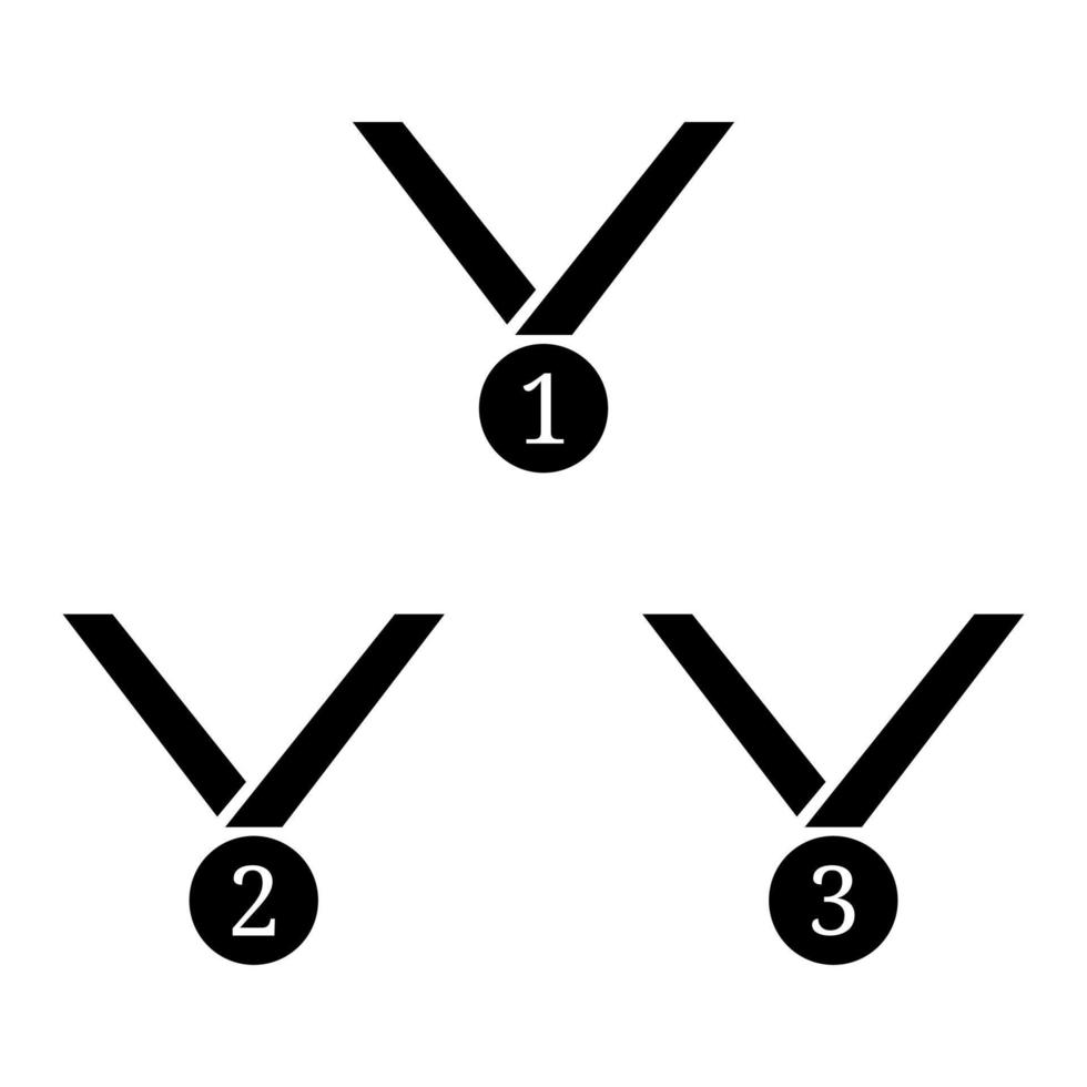 conjunto de ícones de medalha isolados no fundo branco. primeiro, segundo, terceiro lugar. silhueta negra do símbolo do vencedor. ilustração vetorial limpa e moderna para design, web. vetor