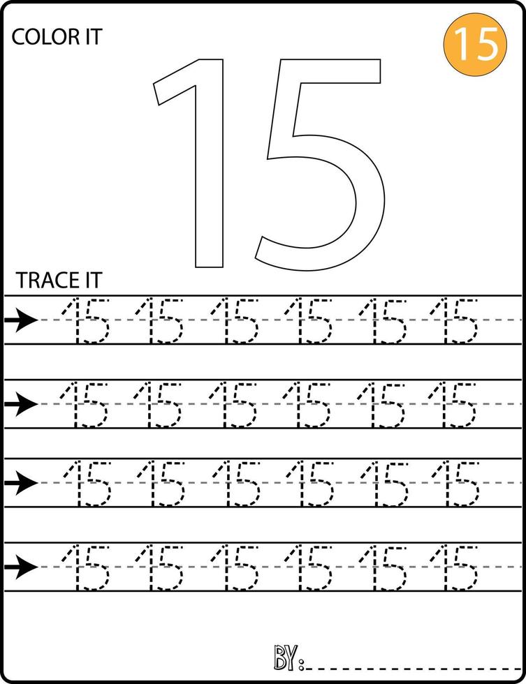 páginas de rastreamento de números de caligrafia para escrever números de aprendizagem de números, planilha de rastreamento de números para o jardim de infância vetor