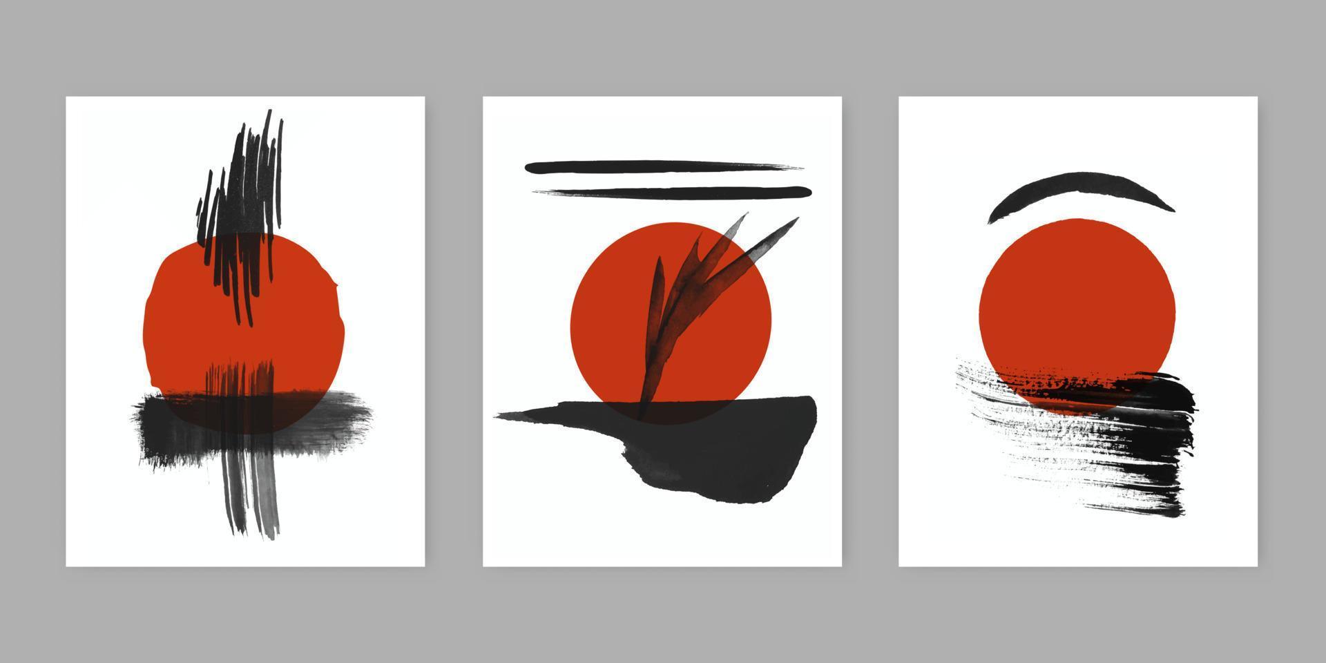 coleção de desenhos de arte abstrata com temas japoneses tradicionais vetor