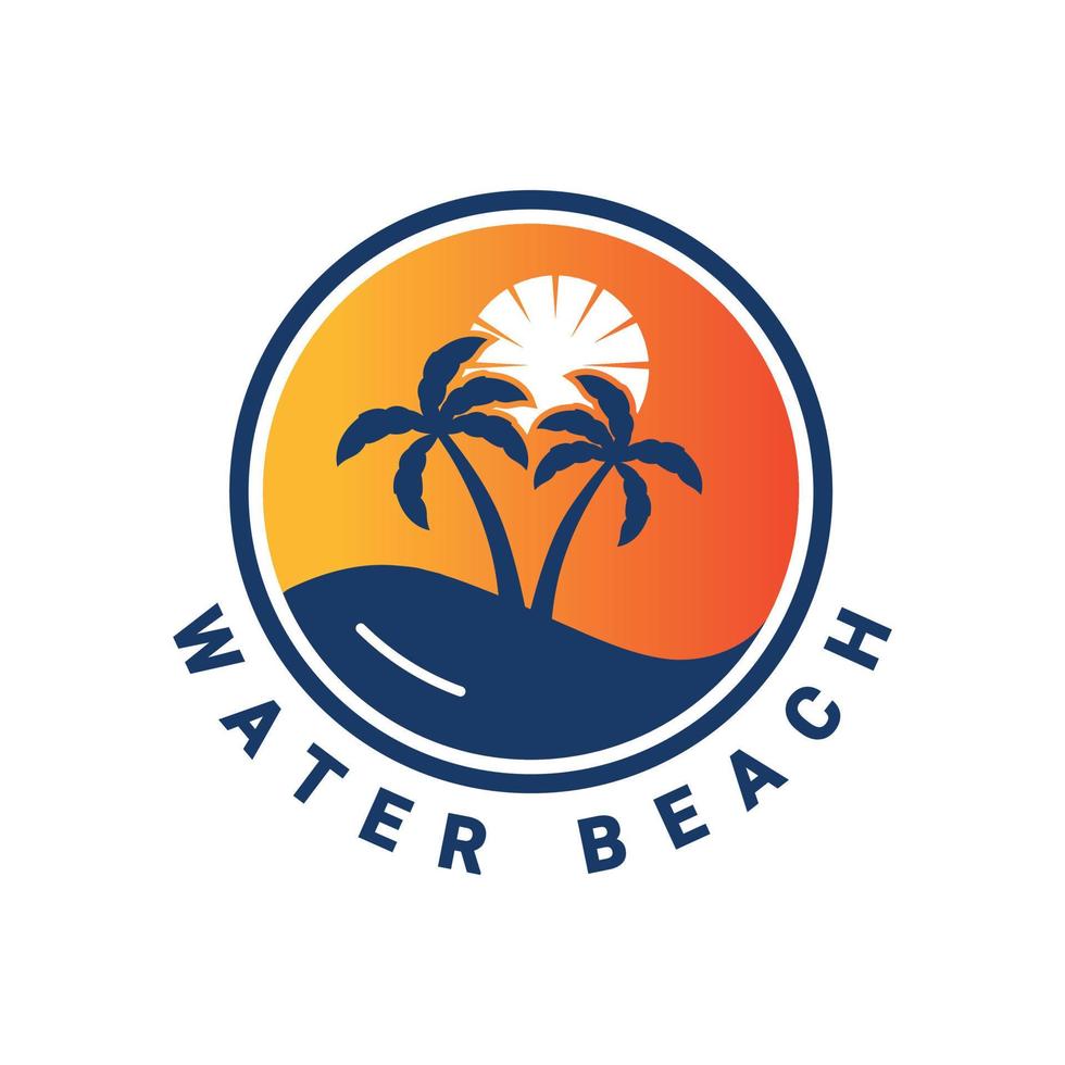 logotipo de praia, logotipo de ilha tropical, modelo de logotipo de verão de palmeira, vetor de onda e sol
