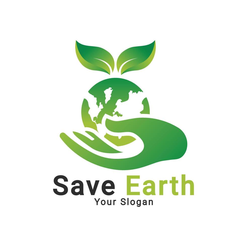 logotipo de cuidados globais, salvar o logotipo da terra, salvar o modelo de logotipo de natureza ecológica vetor