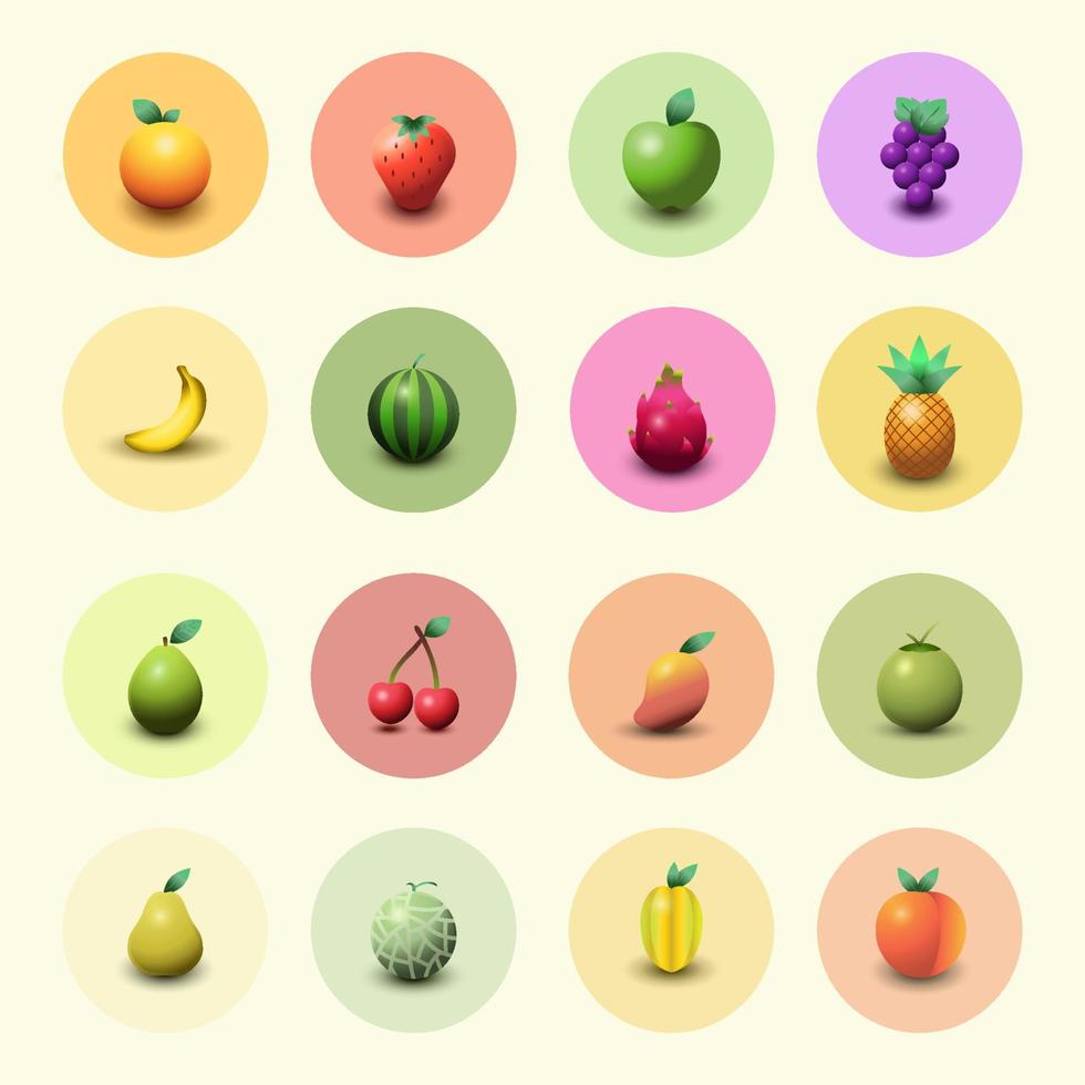 ícones de frutas 3D vetor