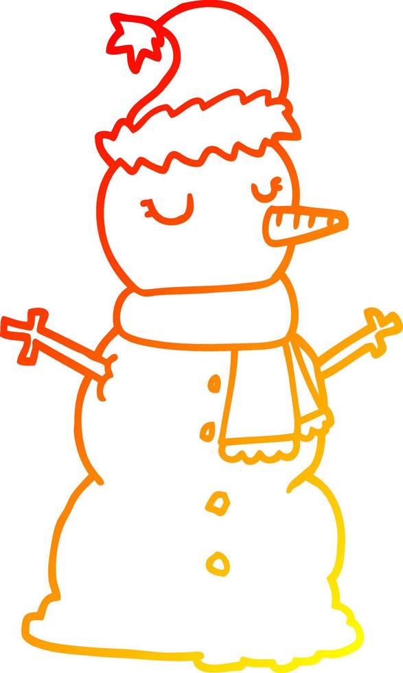 desenho de linha de gradiente quente boneco de neve dos desenhos animados vetor