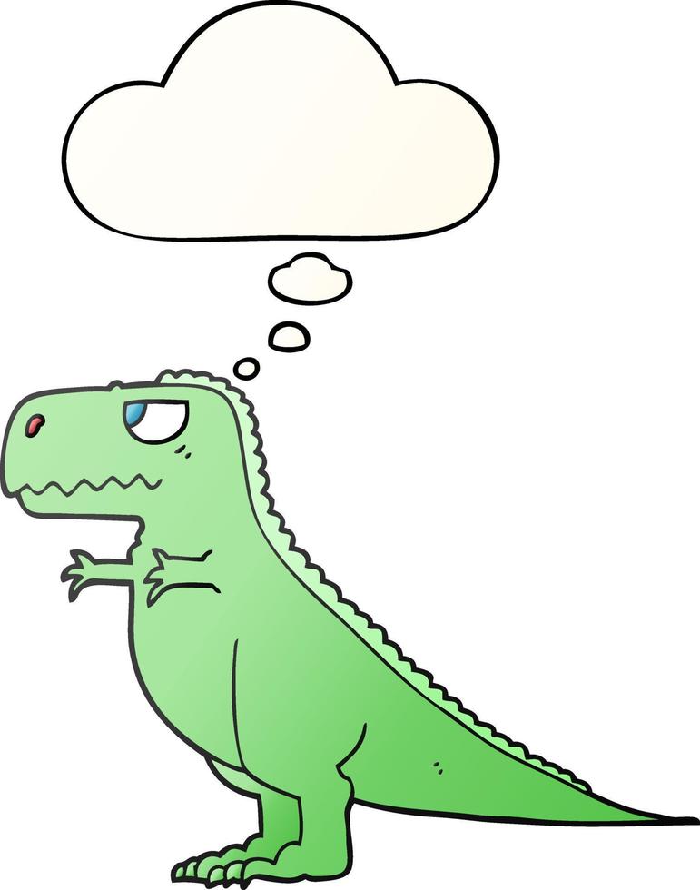 dinossauro de desenho animado e balão de pensamento em estilo gradiente suave vetor