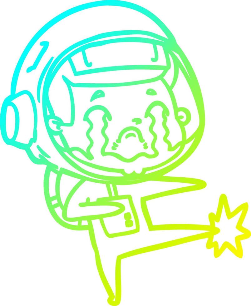 desenho de linha de gradiente frio desenho animado chorando astronauta vetor