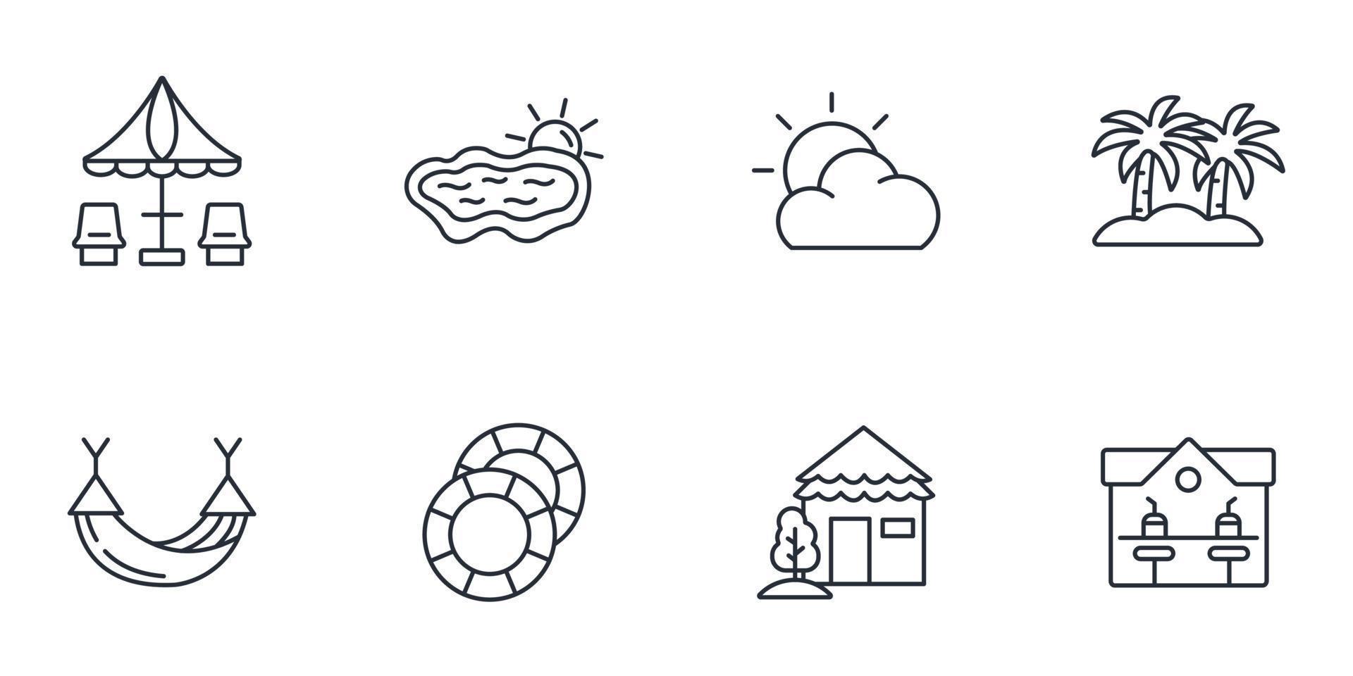 conjunto de ícones de férias de verão. elementos do vetor de símbolo de pacote de férias de verão para web infográfico