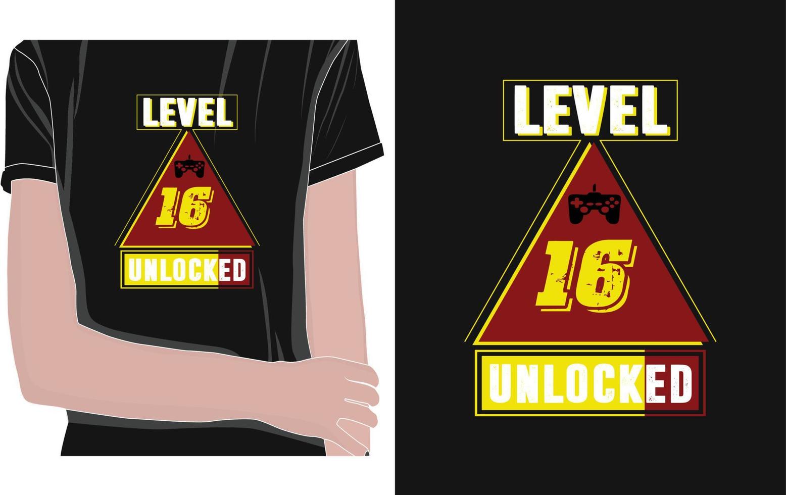 design de camiseta de desbloqueio de nível 16 vetor