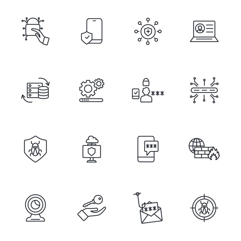conjunto de ícones de segurança cibernética. elementos do vetor de símbolo de pacote de segurança cibernética para web infográfico
