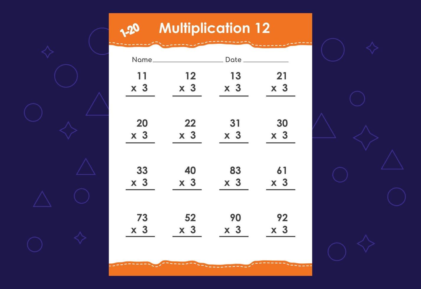 multiplicação matemática básica para crianças. uma planilha educacional para crianças. desenho vetorial vetor