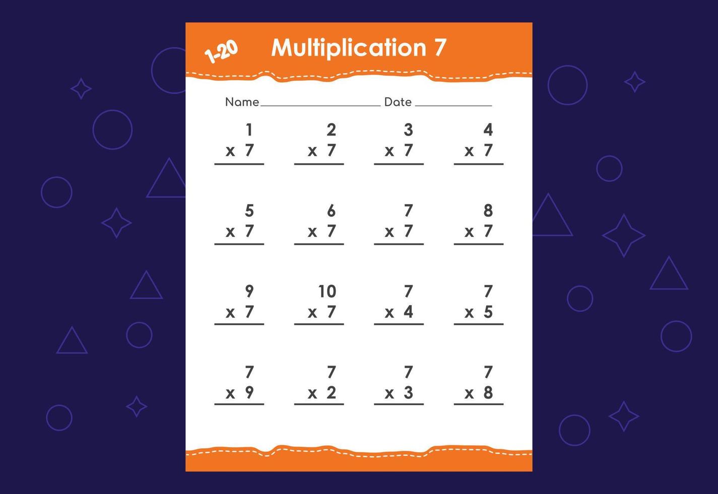 multiplicação matemática básica para crianças. uma planilha educacional para crianças. desenho vetorial vetor