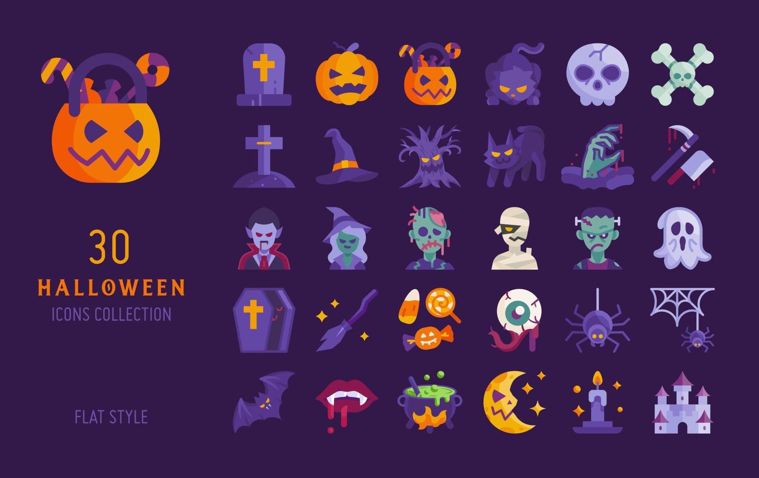 conjunto de vetores de design plano de ícone de halloween