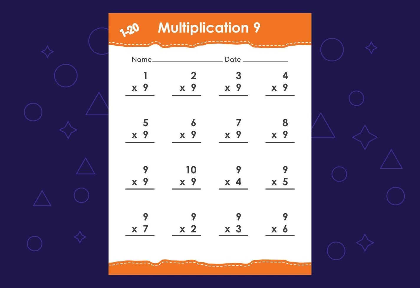 multiplicação matemática básica para crianças. uma planilha educacional para crianças. desenho vetorial vetor