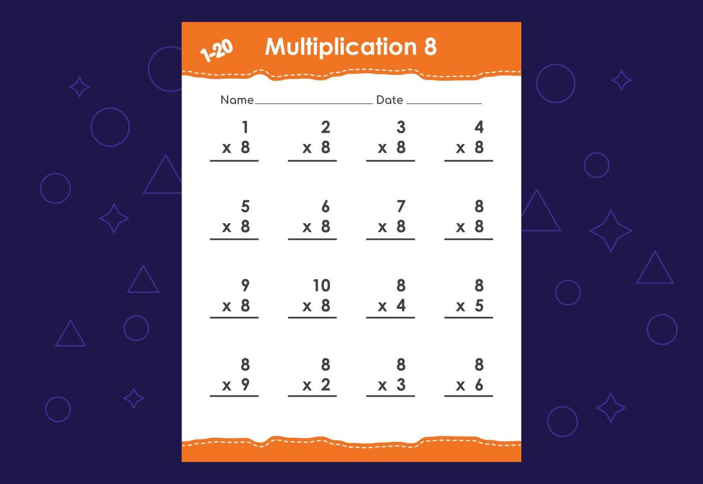 multiplicação matemática básica para crianças. uma planilha educacional para crianças. desenho vetorial vetor