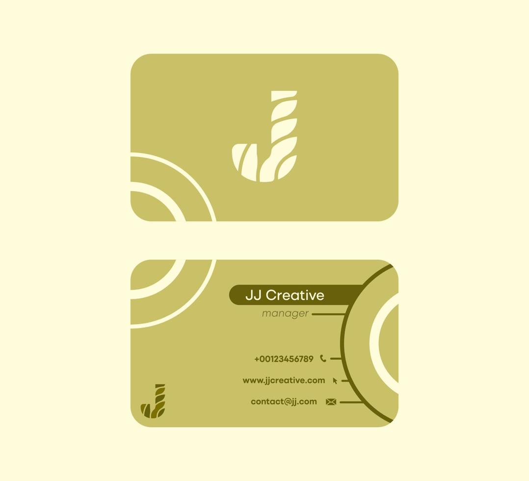 cartão de visita corporativo que começa com a letra j. cartão de visita colorido original linear. modelo de cartão pré-fabricado frente e verso. vetor