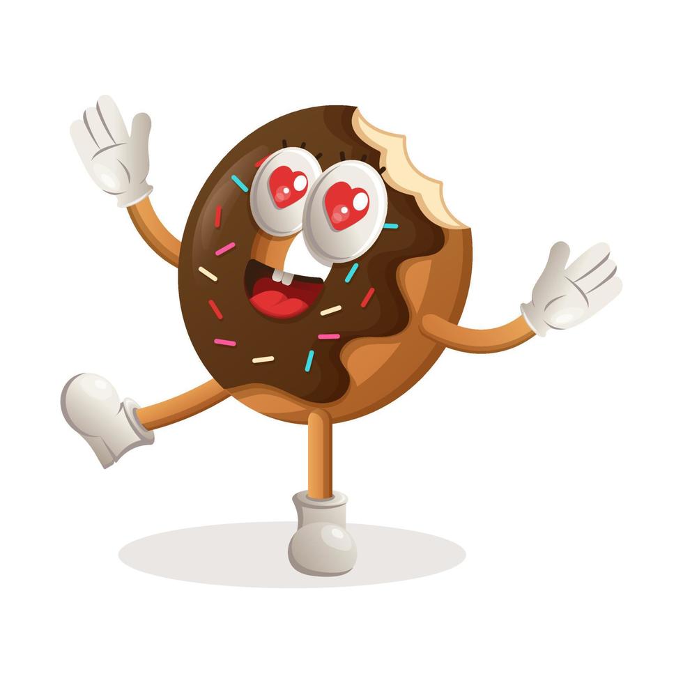 design de mascote de donut alegre e feliz vetor