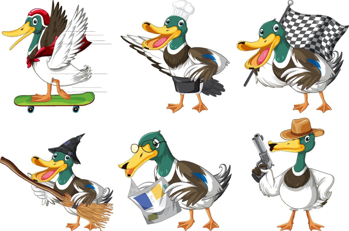 conjunto de personagem de desenho animado de patos diferentes vetor