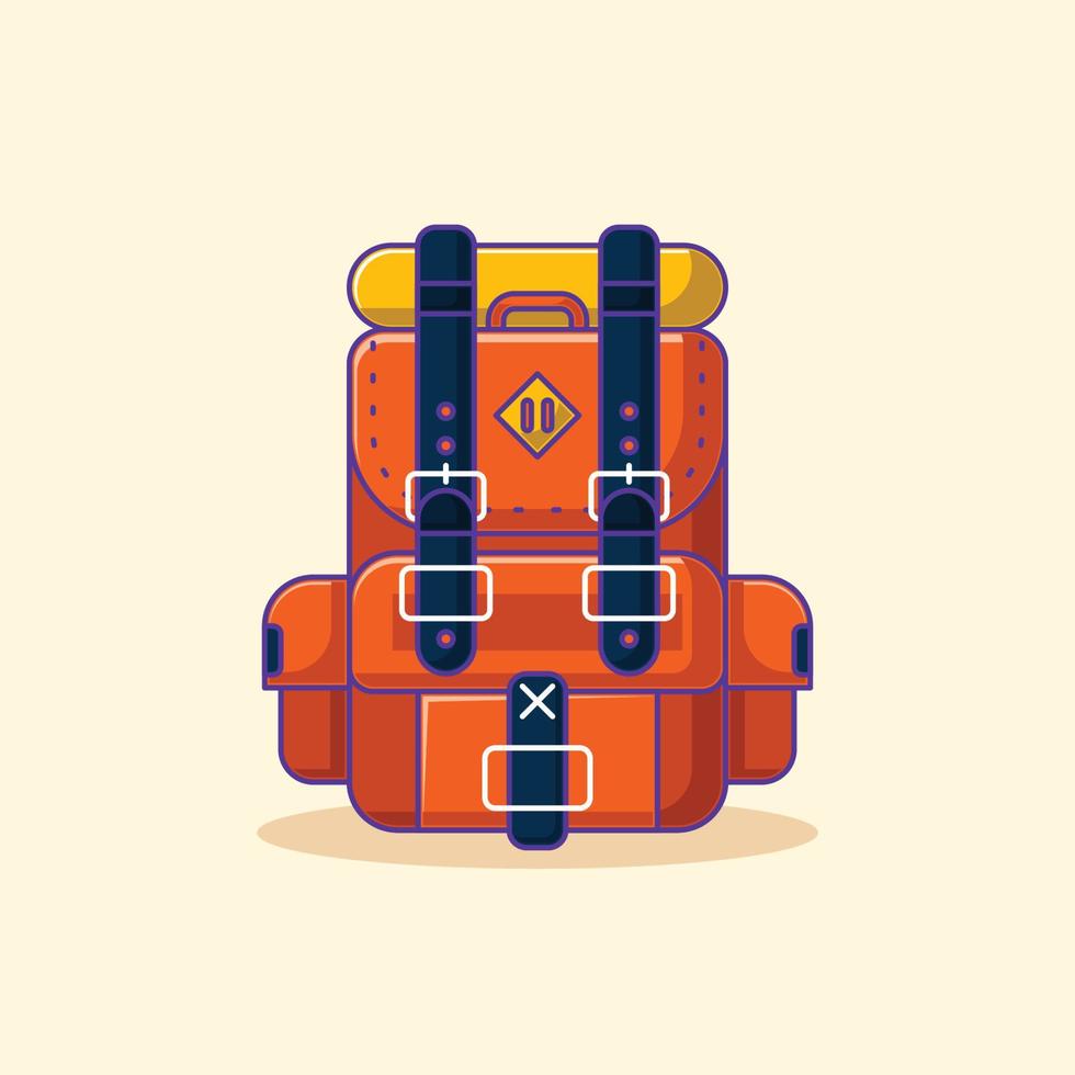 design de desenho animado de mochila de acampamento laranja vetor