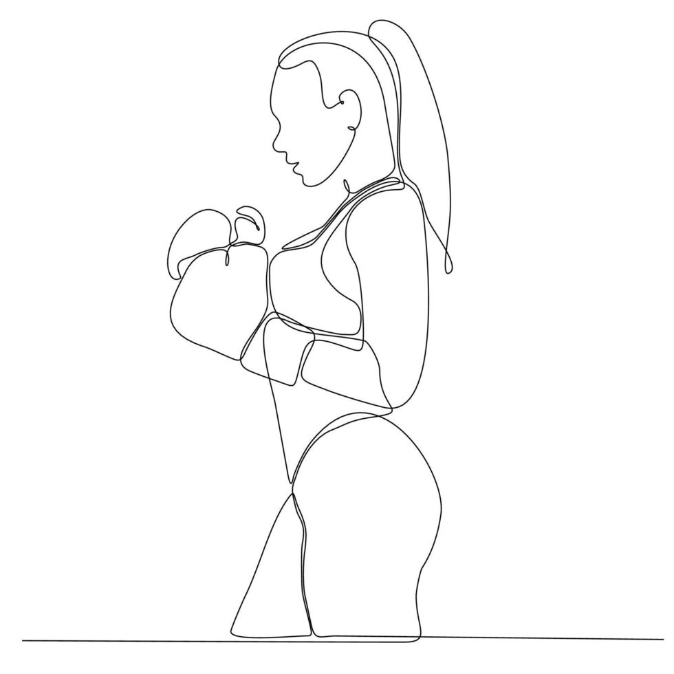 desenho de linha contínua de ilustração vetorial de atleta de boxe feminino vetor