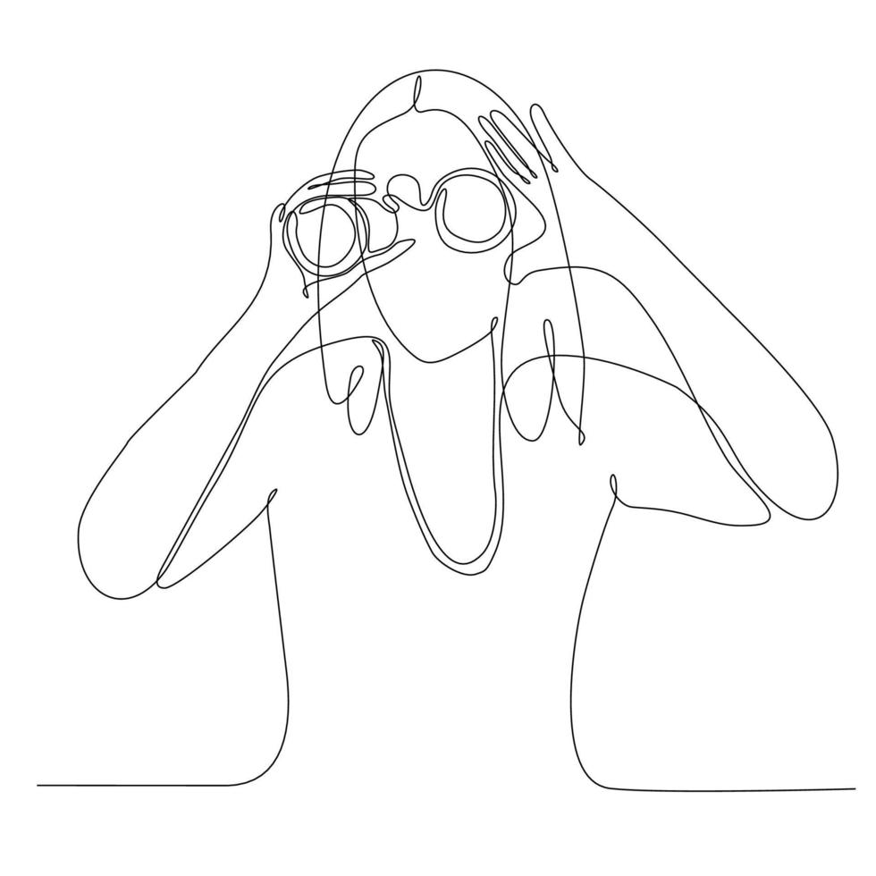 mulher de linha contínua olhando usando ilustração vetorial de binóculos vetor
