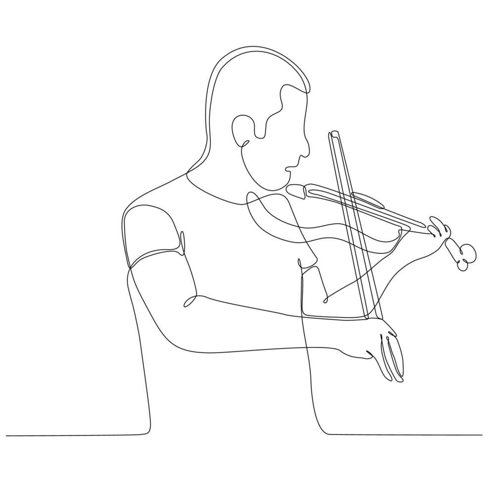 homem de desenho de linha contínua tocando ilustração vetorial de violino vetor
