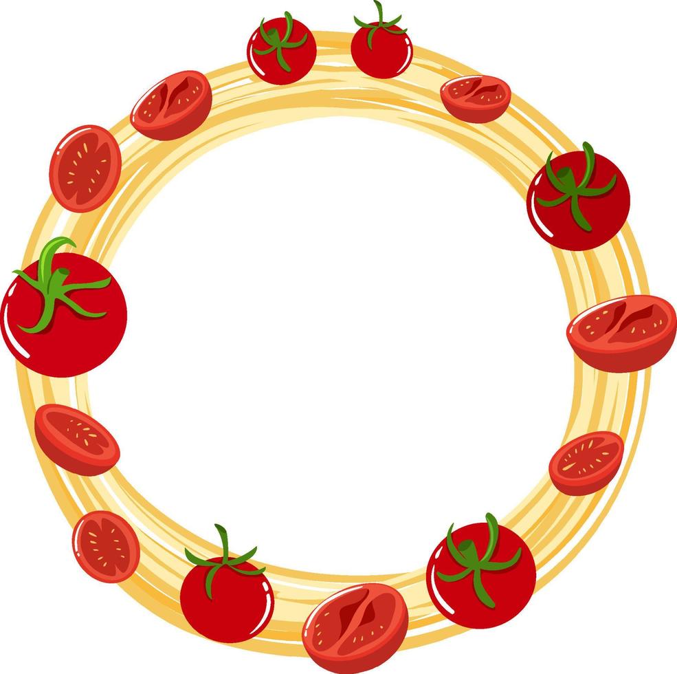 macarrão espaguete com modelo de moldura redonda de tomate vetor